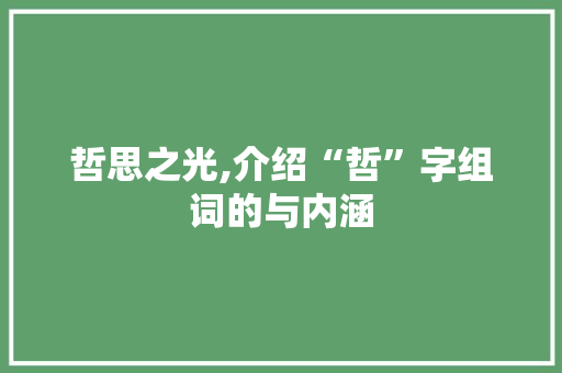哲思之光,介绍“哲”字组词的与内涵