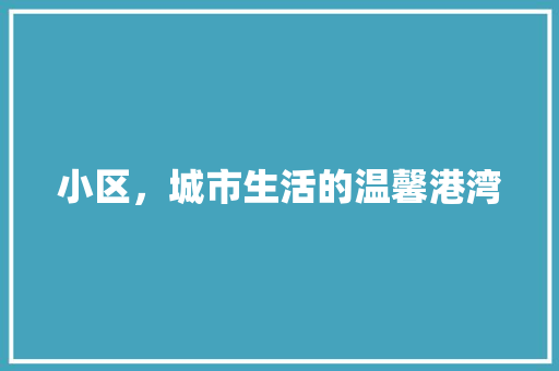 小区，城市生活的温馨港湾 职场应用