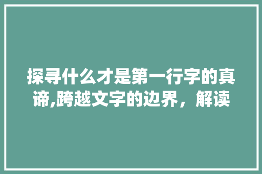 探寻什么才是第一行字的真谛,跨越文字的边界，解读语言的奥秘_什么才是第一行字的意思 财务报告范文