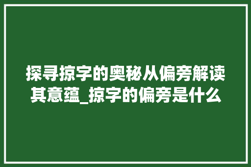 探寻掠字的奥秘从偏旁解读其意蕴_掠字的偏旁是什么意思