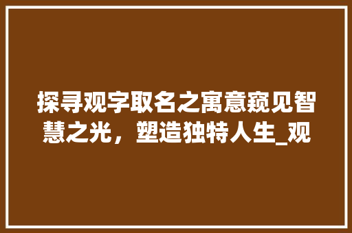 探寻观字取名之寓意窥见智慧之光，塑造独特人生_观字取名的寓意是什么意思