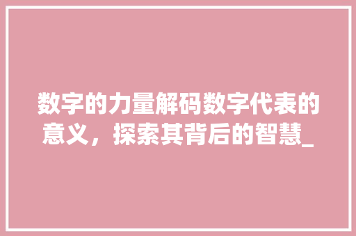 数字的力量解码数字代表的意义，探索其背后的智慧_数字代表的意思三个字的 职场应用