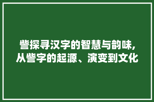 訾探寻汉字的智慧与韵味,从訾字的起源、演变到文化内涵_訾字的汉意是什么意思