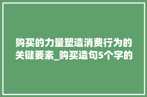 购买的力量塑造消费行为的关键要素_购买造句5个字的意思是