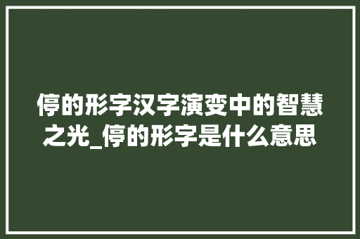 停的形字汉字演变中的智慧之光_停的形字是什么意思