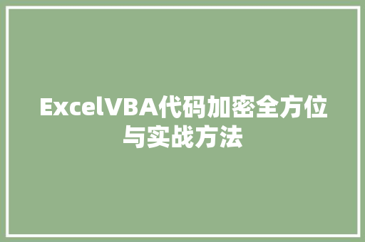 ExcelVBA代码加密全方位与实战方法