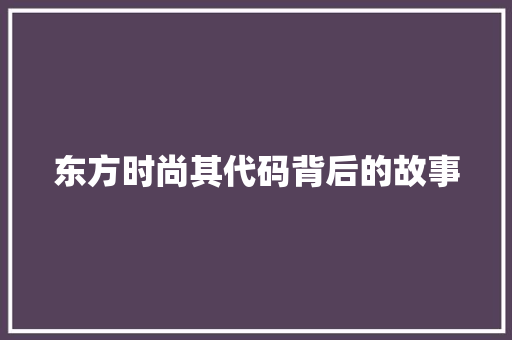 东方时尚其代码背后的故事