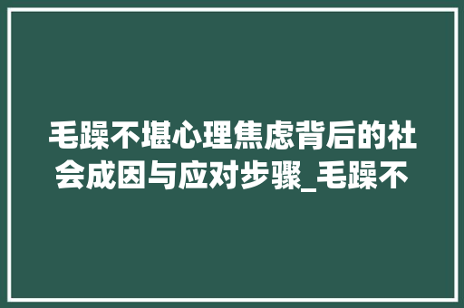 毛躁不堪心理焦虑背后的社会成因与应对步骤_毛躁不堪四字词语的意思