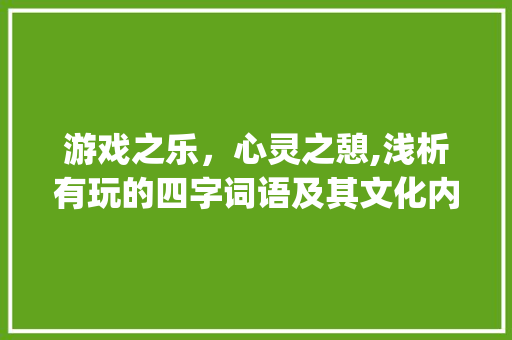 游戏之乐，心灵之憩,浅析有玩的四字词语及其文化内涵_有玩的意思的四字词语