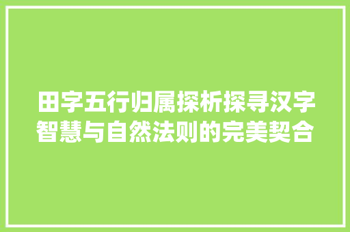 田字五行归属探析探寻汉字智慧与自然法则的完美契合_田字的意思五行属什么 演讲稿范文