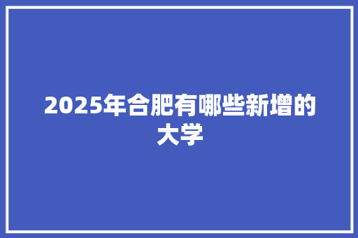2025年合肥有哪些新增的大学