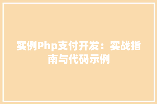 实例Php支付开发：实战指南与代码示例