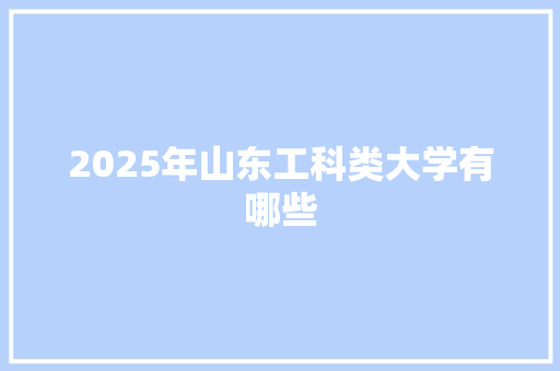 2025年山东工科类大学有哪些