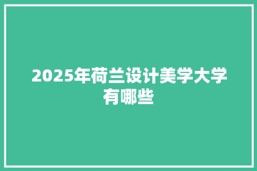 2025年荷兰设计美学大学有哪些