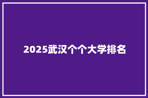 2025武汉个个大学排名