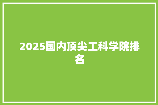 2025国内顶尖工科学院排名