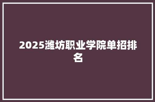 2025潍坊职业学院单招排名