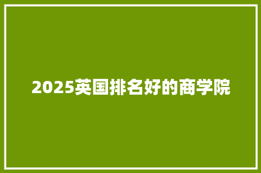 2025英国排名好的商学院