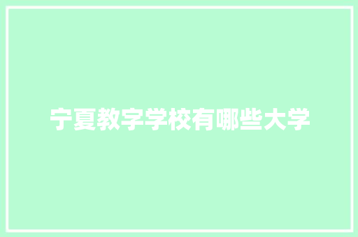 宁夏教字学校有哪些大学