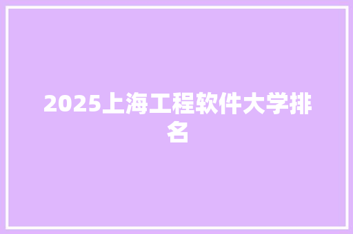 2025上海工程软件大学排名