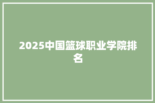 2025中国篮球职业学院排名