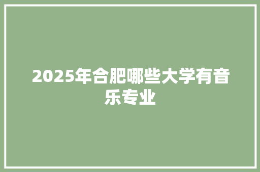 2025年合肥哪些大学有音乐专业