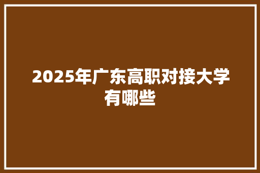 2025年广东高职对接大学有哪些