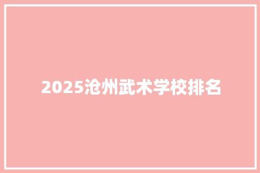 2025沧州武术学校排名