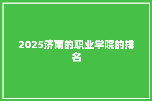 2025济南的职业学院的排名