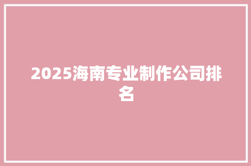 2025海南专业制作公司排名