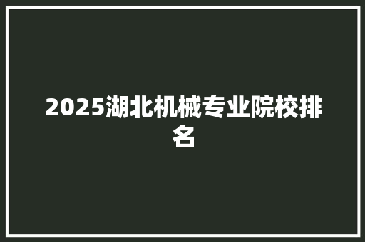2025湖北机械专业院校排名