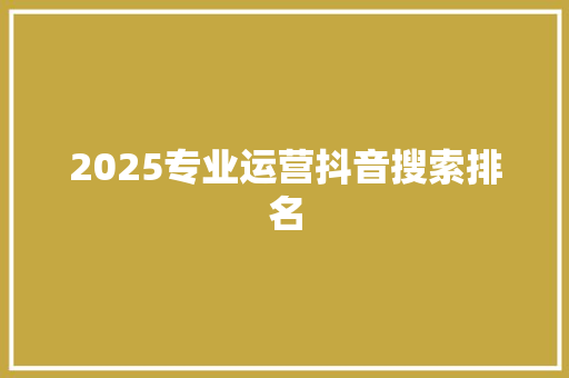2025专业运营抖音搜索排名