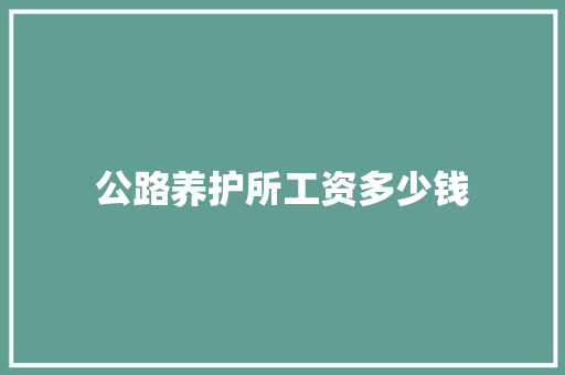 公路养护所工资多少钱