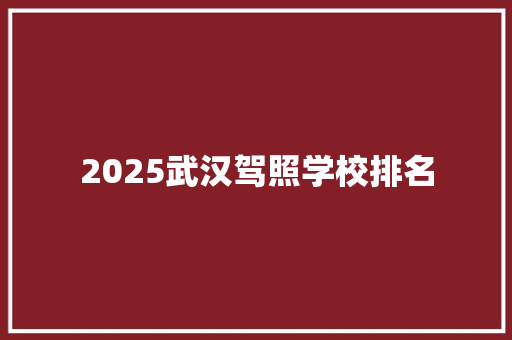 2025武汉驾照学校排名