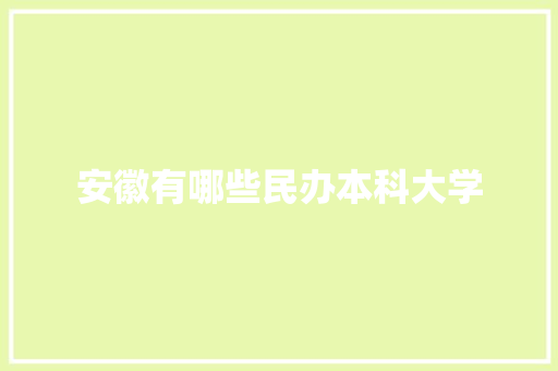 安徽有哪些民办本科大学
