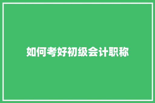 如何考好初级会计职称