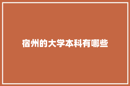 宿州的大学本科有哪些