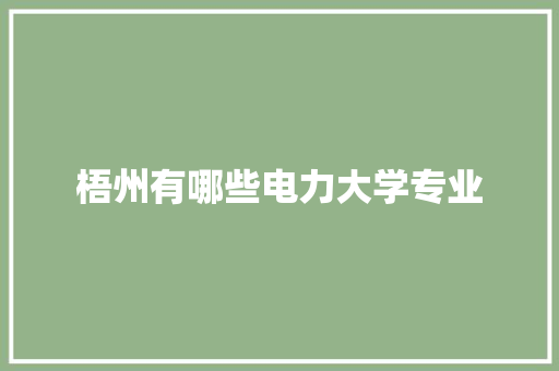 梧州有哪些电力大学专业