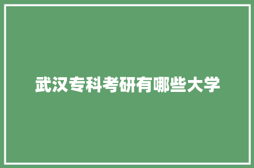 武汉专科考研有哪些大学