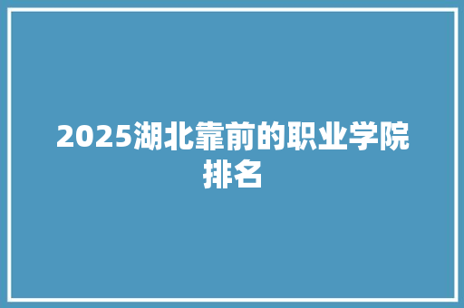 2025湖北靠前的职业学院排名