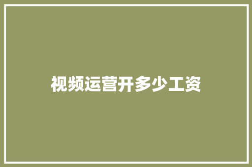 视频运营开多少工资
