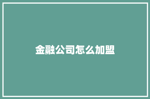 金融公司怎么加盟