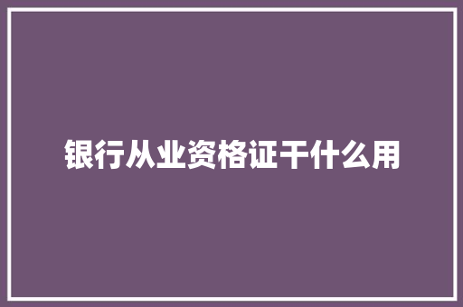 银行从业资格证干什么用
