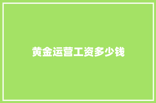 黄金运营工资多少钱