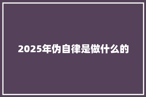 2025年伪自律是做什么的
