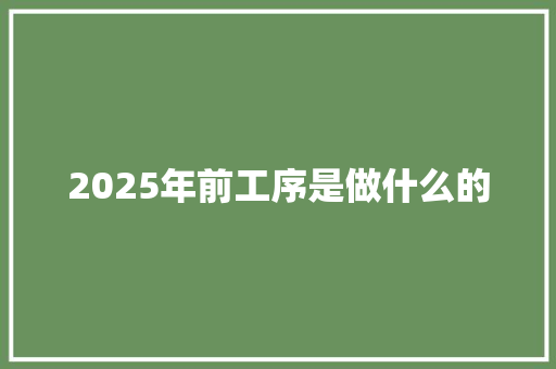 2025年前工序是做什么的