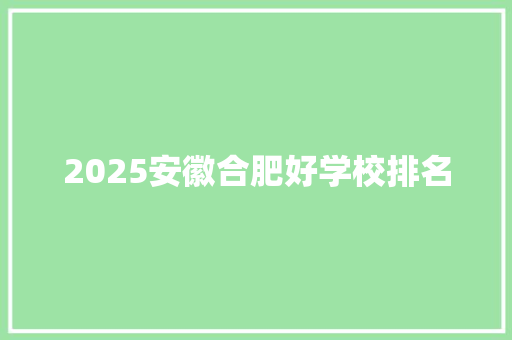 2025安徽合肥好学校排名