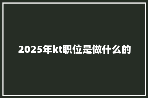 2025年kt职位是做什么的