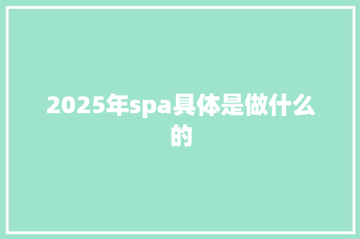 2025年spa具体是做什么的