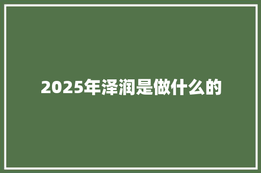 2025年泽润是做什么的